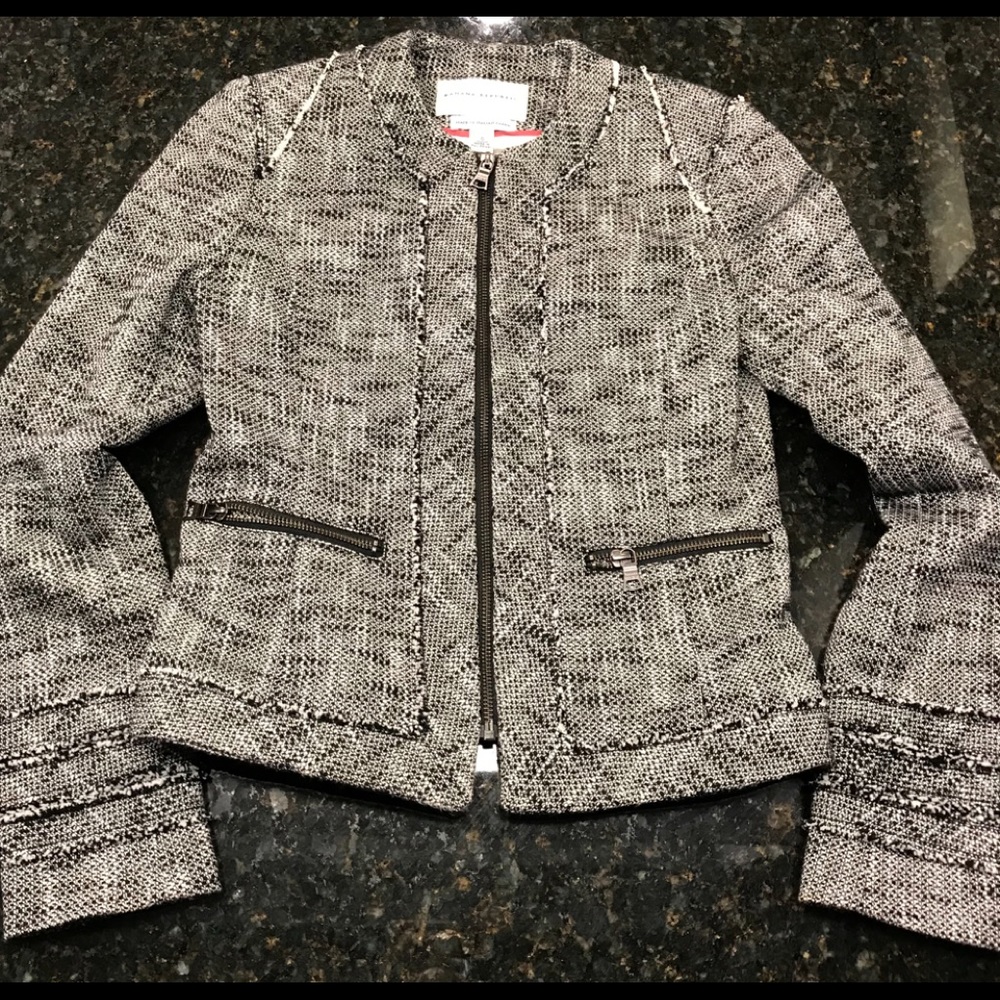 Banana Republic Gray Black Tweed Zip Jacket Sz 0